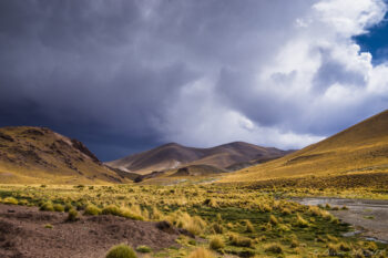 Altiplano - Argentina Landscape view of the Atacama desert near San Pedro de Atacama, with mountains and dramatic clouds o.