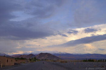 After the storm Sunset view of mountains and sky in San Pedro de Atacama, with dramatic clouds and colorful horizon.