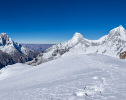 From Pisco summit : both summits of Huascaran and Chopicalqui (left) and three Huandoys (center)