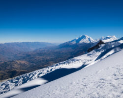 Cordillera Blanca and Huaraz Valley. The large and massive summit on the center is the Huascaran