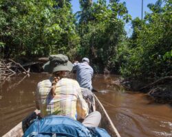 Octavio in front of the pirogue, leading our trip